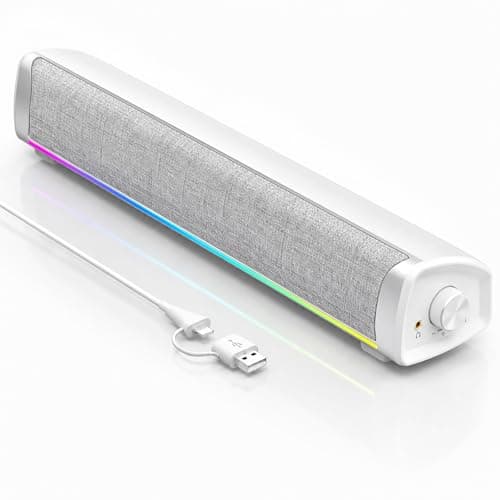 HEGMUXCO Computer Speakers for Desktop PC, 4-Driver Gaming Soundbar with 12 RGB Light Mode, USB/USB-C Powered PC Speakers with Mic&Headphone Jack for Monitor, Laptop, Plug and Play Sound bar, White - Image 1