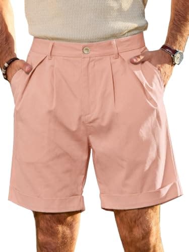 JEMLDL Men's Cotton Linen Shorts 7" Casual Pleated Summer Vacation Resort Beach Elastic Waist Tropical Vibrant Shorts with Pockets Flamingo X-Large - Image 1