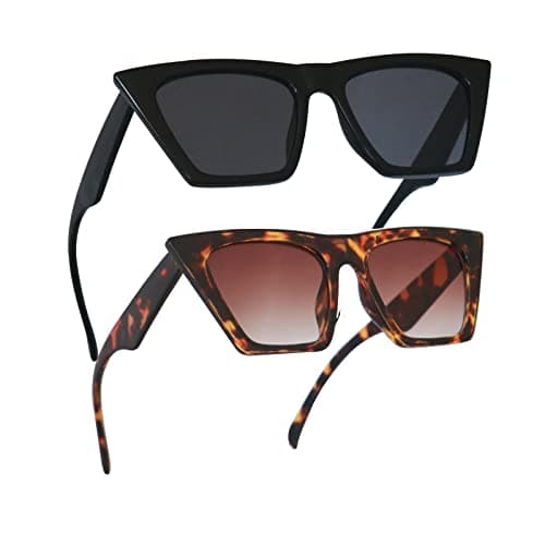 Square Cat Eye Sunglasses for Women - Trendy Vintage Style Shades with UV400 Protection, Fashionable and Cute Retro Eyewear for Ladies (Black/Tortoise) - Image 1