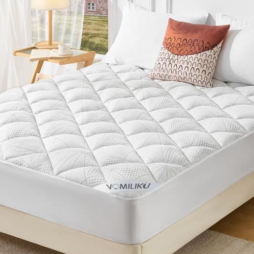 Vomiliku King Size Mattress Topper, Thick Quilted Fitted Mattress Pad Cover Breathable Bamboo Viscose Cooling Mattress Protector with 6-18 Inch Deep Pocket, Machine Washable (78x80 Inches, White) - Image 1