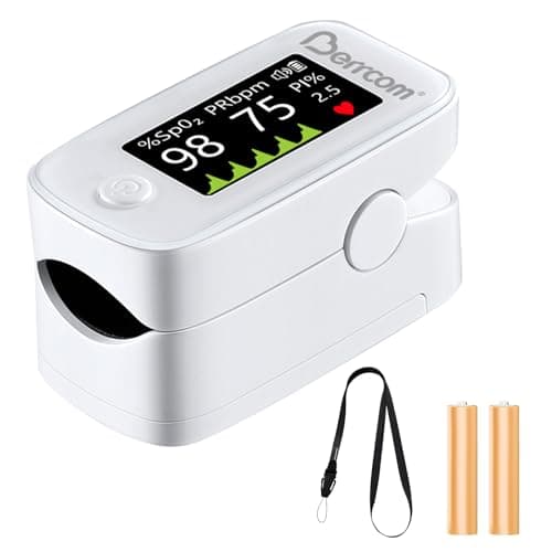 Berrcom Fingertip Pulse Oximeter with LED Display & Multi-Parameter Tracking (SpO2, PR, PI), Fast & Accurate Blood Oxygen Monitor, Includes Batteries & Lanyard (White) - Image 1