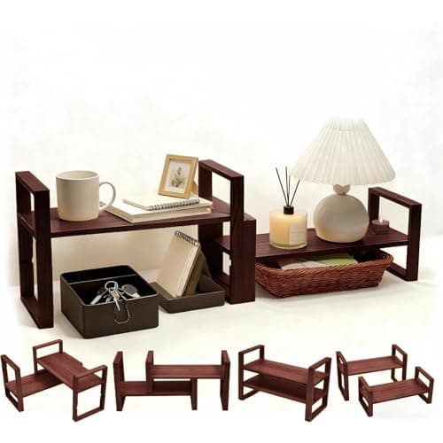 Desk Shelves Desktop Organizer Shelf - No Assembly Needed Holds 130lbs for Top of Desk Organizers and Accessories Corner Bookshelf Table Top Shelving in Office, Books, Bathroom Storage--Walnut Colour - Image 1