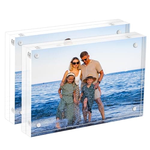 Oubou Acrylic Picture Frames 2Pack,4X6 Double Sided Magnetic Picture Frames, 10+10mm Thick Block,Clear Freestanding Transparent Acrylic Frames, Gifts for Women Mom Grandma Father Girlfriend Sister - Image 1