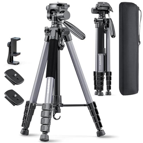 CAMBOFOTO 74″ Aluminum Camera Tripod – Heavy‐Duty Professional Tripod Stand for DSLR & Mirrorless Cameras, Smartphones & GoPro – Lightweight Travel Tripod with 360° Pan Head & Phone Mount - Image 1