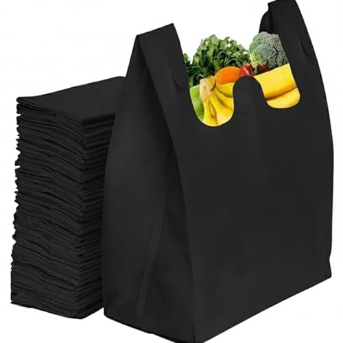 Simply Cool Reusable Grocery Bags Eco-Friendly T-Shirt Shopping Bags 21.5”x12.2”x7.2” Durable Recyclable Shopping Bags Washable, Foldable, Portable Tote Bags Bulk (450 Pack, Black) - Image 1