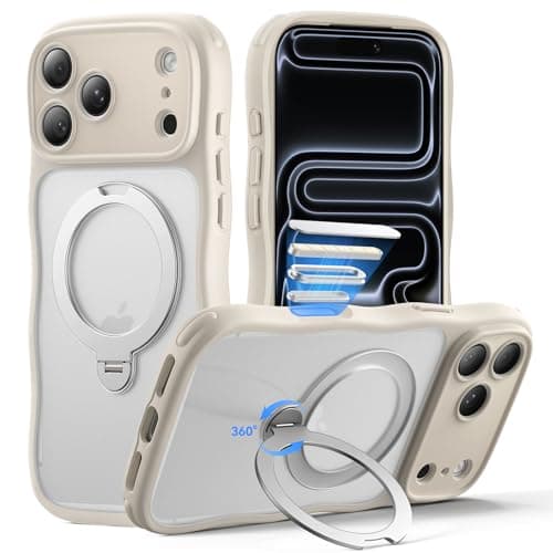 XWZ for iPhone 17 Pro Max Case for Women Girls with Stand,【Compatible with MagSafe】,【Camera Control】,【Full Camera Protection】, Cute Wave Magnetic Phone Case for iPhone 17 Pro Max,Stone - Image 1