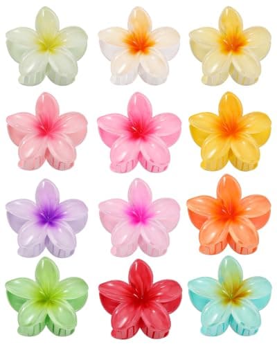 12 PCS Flower Hair Claw Clips for Women - 3 Inch Hawaiian Hair Clips for Thick Thin Hair Summer Beach Wedding Party, Strong Hold Floral Daisy Jaw Clips Hair Accessories for Girls DIY Gift, Tropical