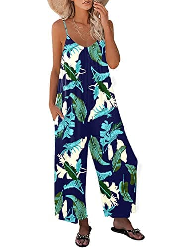 STOLKISS Women’s Casual Sleeveless Strap Loose Adjustable Jumpsuits Summer Cute Stretchy Long Pants Rompers with Pockets Blue - Image 1