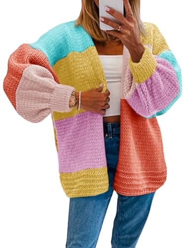 Saodimallsu Womens Boho Cardigans Colorful Long Sleeve Cardigan Open Front Sweaters Chunky Knit Coats Loose Fit 2025 - Image 1