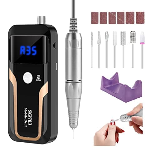 Portable Nail Drill Professional 35000 RPM, MOCOWIND Rechargeable Electric Nail File Machine E File for Acrylic Gel Polishing Removing, Cordless E-File with Bits Kit for Manicure Salon Home, Black - Image 1