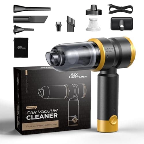 Handheld Car Vacuum Cleaner, 4-in-1 Cordless Rechargeable Mini Vacuum with Air Duster – Quickly Clean Crumbs, Pet Hair & Crevices in Car, Office, Home. Ideal for Commuters & Office Workers (Gold) - Image 1
