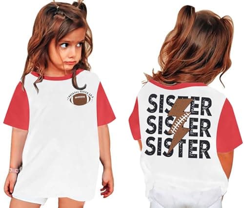 tagyum Toddler Football Sister Shirt Baby Girl Football Outfit Big Sister Shirt Game Day Girl T-Shirt Cotton Tee Top Red - Image 1