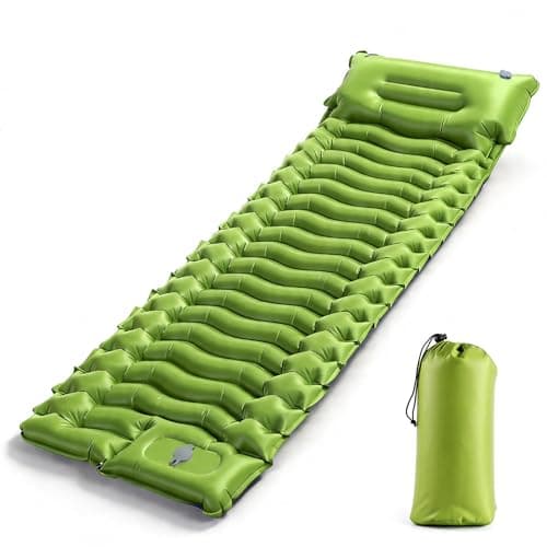 Jnconser Camping Sleeping Pad, Ultralight Inflatable Sleeping Mat with Pillow & Foot Pump, Extra Thick Compact Camping Mattress for Hiking, Backpacking & Tent Use, Dual-Colored Design (Green) - Image 1