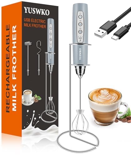 YUSWKO Rechargeable Milk Frother for Coffee, Handheld Drink Mixer with 3 Heads 3 Speeds, Ideal Electric Stirrers for Travel - Image 1