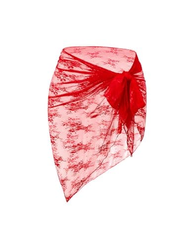 ZAFUL Women's Long Sarongs Beach Bikini Wrap Skirt High Waist Swimwear Cover Ups Bottom Red One Size - Image 1
