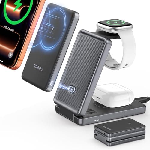 RORRY 4-in-1 Charging Station with 10000mAh Portable Magnetic Charger Power Bank, Foldable Charger Dock, 30W Fast Charging Stand for iPhone17/16/15/14/13/12/Airpods/Apple Watch (USB-c Included)-Black - Image 1