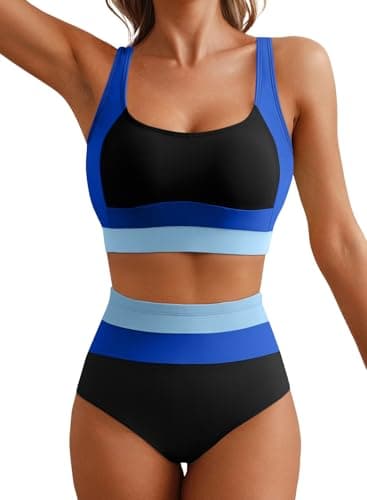 Herseas Women's 2 Piece Bikini Sets Colorblock Swim Suit Suit Moderate Coverage High Waisted Stretchy Sporty 2026 Summer Beach Bathing Suits Sexy Classic Party Essentials Sky Blue X-Small - Image 1