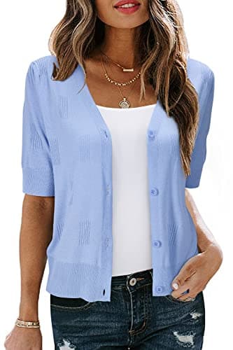 Arach&Cloz Womens Cardigans Spring Summer Cropped Lightweight Short Sleeve Sweater Bolero Shrugs Tops Casual Dressy Trendy Plus Size Valentines Kimono Cozy Clouds Blue - Image 1