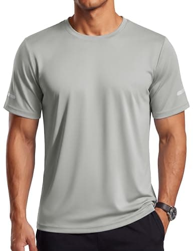 TACVASEN Mens Workout T Shirts Dry Fit Gym Shirts Short Sleeve Athletic Running Tshirts Sun Protection Swim Shirt Grey 2XL - Image 1