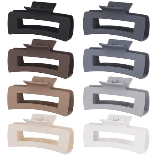 CHANDAT 4.1 Inch Large Hair Clips 8 Pcs Square Claw Clips for Thick Hair Big Hair Claw Clips Acrylic Banana Jaw Clips Hair Accessories for Women and Girls -Grey Brown - Image 1