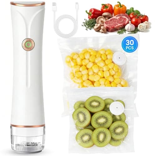 Compact Vacuum Sealer for Food with Visible Tank, Handheld Vacuum Sealer Machine, Includes 30 Reusable Bags, Seal Food 6X Fresh Longer, Wireless & Portable, Suitable for Kitchen and Travel, White - Image 1