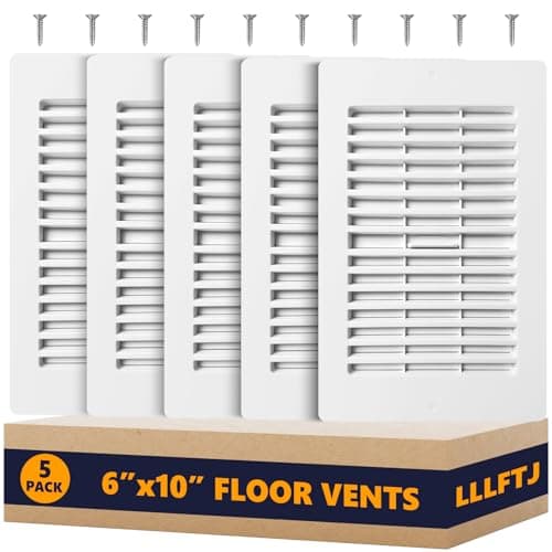Floor Vent Covers, Floor Register 6x10, 5 Pack Adjustable Plastic Vent Covers for Home Floor, Ceiling or Sidewall, Floor Vent with Screws (White 6 x 10)