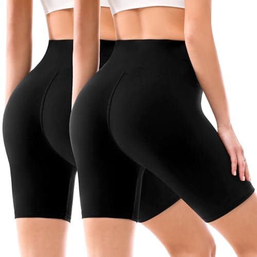 Leafigure 2 Pack Biker Shorts for Women 6" High Waisted Gym Shorts for Yoga Workout Black L-XL - Image 1