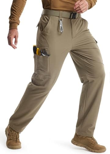 Libin Men's Work Pants Hiking Cargo Pants Water Resistant Stretch Tactical Outdoor Trousers with 9 Pockets, Stone Khaki, 40W x 32L - Image 1
