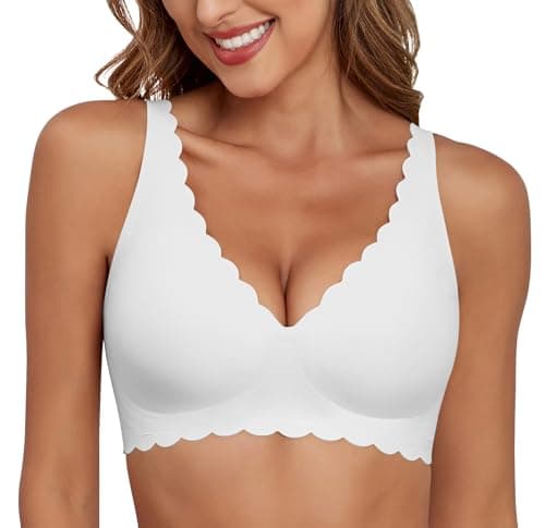 Xcutting Bras for Women No Underwire Deep V Neck Bras for Women No Underwire Buttery Soft Wireless Bras Light Lift Adjustable Seamless Bralettes with Extender (White,2X-Large) - Image 1
