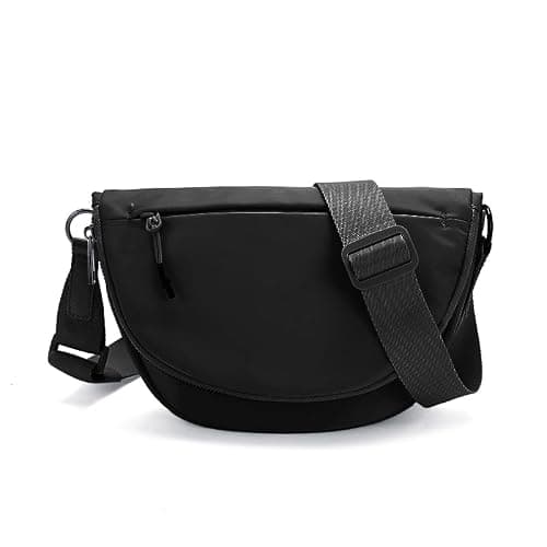 Fashion Crescent Moon Bag For Women & Men - Medium Nylon Shoulder Bag With Adjustable Strap, Lightweight & Foldable Design (A-Black) - Image 1