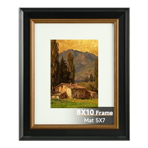 Splinterix 8x10 Black Picture Frame, 8 x 10 Photo Frame with Real Glass, Vintage Picture Frames for Wall or Tabletop Display, Display Poster 5x7 with Mat or 8x10 Without Mat for Antique Déco,Black with Gold Trim - Image 1