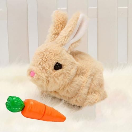 Zloeoa Bunny Stuffed Animal Plush, Interactive Electronic Pet Hopping Bunny Toy, Realistic Stuffed Bunny Rabbit (Brown)