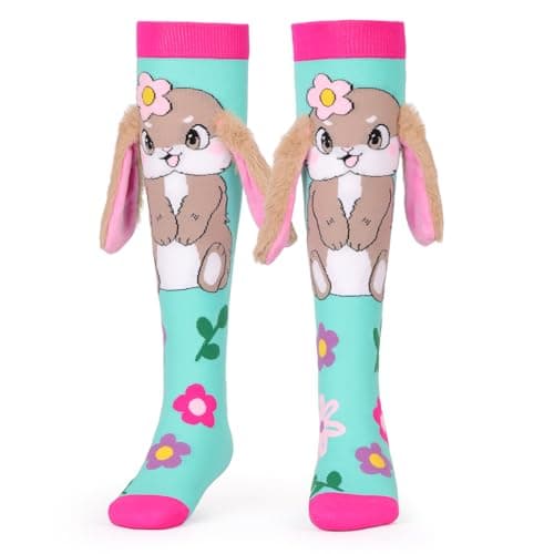 COZYMATE Crazy Socks for Kids - Funny Silly Knee High Animal Socks for 3-12 Years Boys Girls Crazy Sock Day Xmas Gifts (US, Age, 3 Years, 12 Years, Rabbit) - Image 1