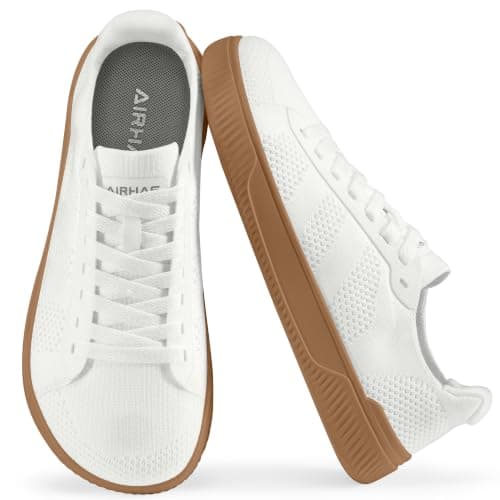 AIRHAS Womens Wide Toe Box Barefoot Shoes Zero Drop Fashion Sneakers for Women Walking Casual Minimalist Shoes(White/Gum,7.0) - Image 1