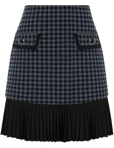 Kate Kasin Women's Casual Plaid High Waist Pleated A-Line Fall Mini Skirt(Navy Blue Plaid, Small) - Image 1