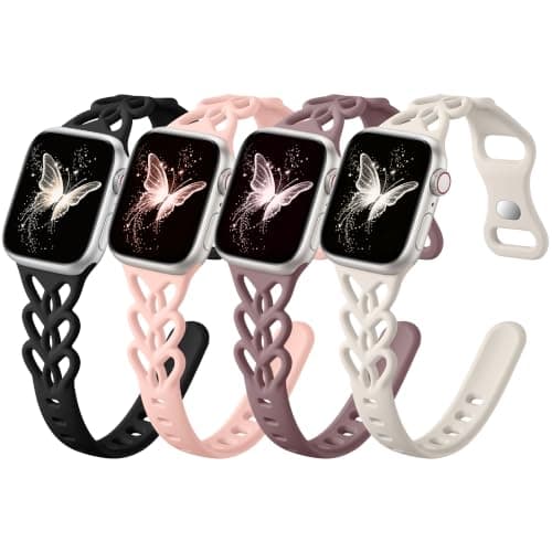 Odbeai Thin Cute Heart Braided Band-Compatible with Apple Watch Bands Women 40mm 41mm 42mm 38mm 44mm 45mm 46mm 49mm,Sport Soft Breathable Silicone Strap for iWatch Series 11 10 9-1 SE 3-1 Ultra,4Pack