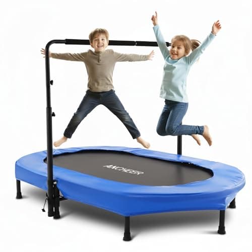 ANCHEER Trampoline for Kids, Toddler Trampoline Indoor Sports and Outdoor Games 56" Kids Rebounder 220LBS Capacity with Adjustable Safety Handrail Foldable Jumper for Boys and Girls (ASTM Certified) - Image 1