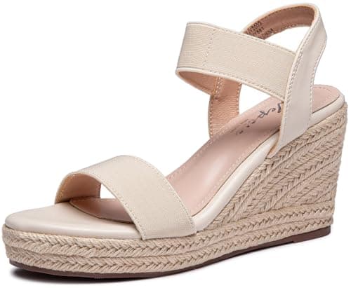 Vepose Women's Nude Wedge Sandals Platform Espadrilles Open Toe Ankle Strap Comfortable Dressy Summer Shoes for Daily Travel Casual 881 Size 7 (CJY881 Nude 07) - Image 1