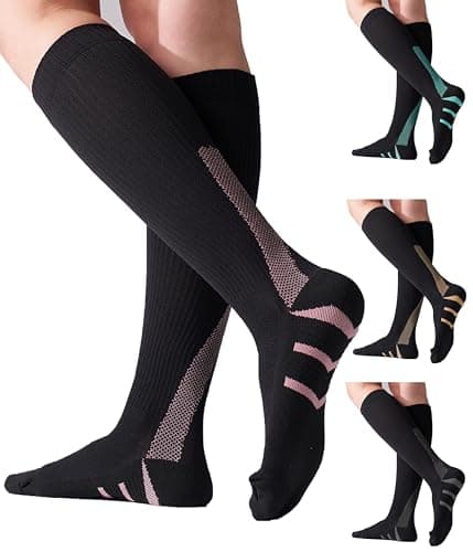Mosithings 4 Pairs Compression Socks For Women 15-20mmHg Graduated Compression Circulation Support Socks For running and Athletic, Black Mix,L/XL - Image 1