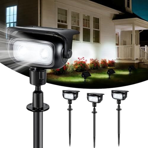 Ollny Solar Lights Outdoor Waterproof IP65, 360° Rotation Solar Spot Lights Outdoor, Long Last 2 Lighting Modes Solar Powered Garden Yard Spot Solar Lights for Outside Landscape 4 Pack (Cool White) - Image 1