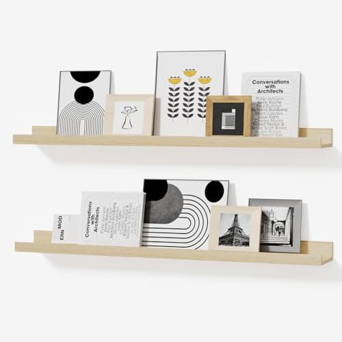 Modcraft 36 Inch Oak Floating Shelves with Lip, Extra Long Wall Mounted Picture Ledge, Large Rustic Farmhouse Wall Shelf for Gallery Wall & Living Room, Display Shelf for Photos Frames Books, Set of 2 - Image 1