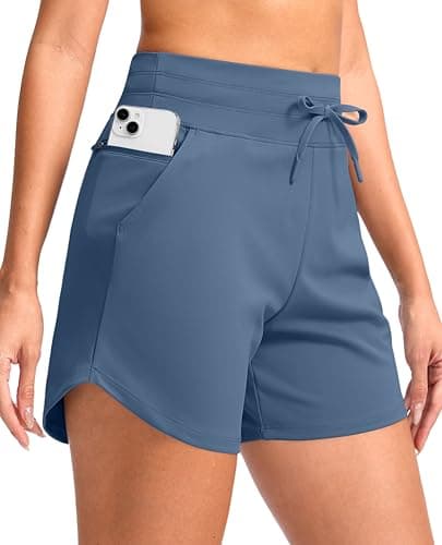 G Gradual Women's 5" Athletic Running Shorts with Zip Pockets Stretchy Quick Dry High Waisted for Workout Gym Hiking (Haze Blue, XXL) - Image 1