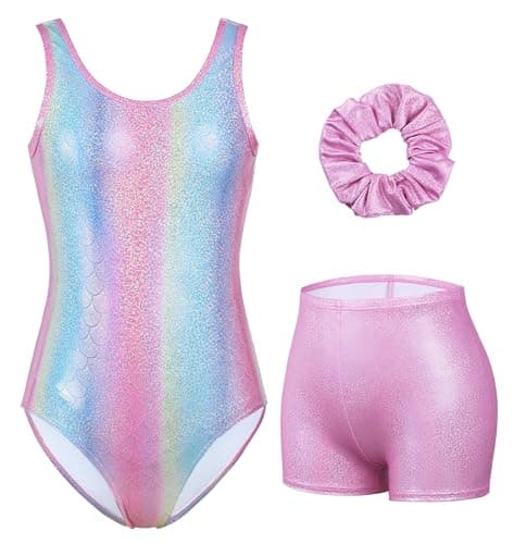 beautyin Pink Leotard for Girls Sparkly Ballet Dance Unitards Biketards with Hair Scrunchie - Image 1