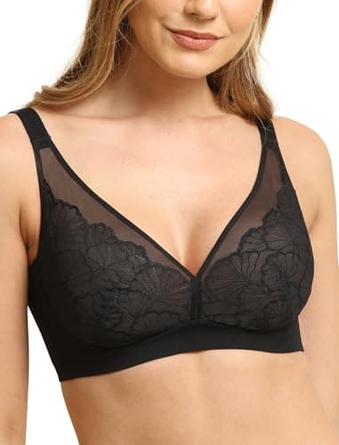 COMFELIE Seamless Bralette Comfortable Unlined Wireless Bras Soft Lace Bralettes Comfort Bra Black 3XL - Image 1
