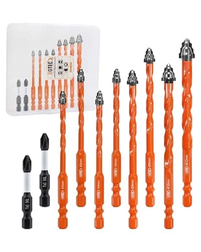 Four Blade Serrated Eccentric Masonry Drill Bit BGTEC - 10PCS 3/16" - 1/2" Carbide Concrete Drill Bits with PH2 Screwdriver Bit for Masonry/Brick/Concrete/Tile/Glass/Wood/Plastic/Marble - Image 1