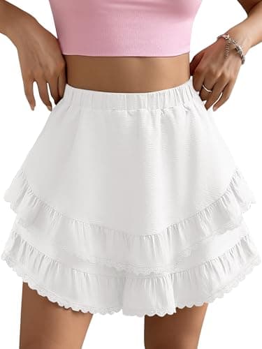Caracilia Flowy Skorts for Women, Ruffle Tiered A-Line Mini Skirts Built-in Shorts, 2026 Summer Tennis & Golf Shorts White X-Large - Image 1