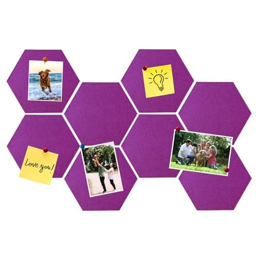 HULAVO 8 Pcs Hexagon Felt Cork Bulletin Board Tiles, Self Adhesive DIY Bulletin Board Pin Board for Office School Home Wall Decor Memos Photos Display(Light Purple) - Image 1