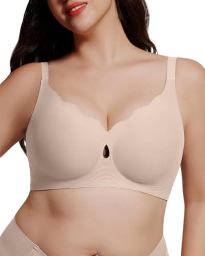LIIJOO Wire-Free Seamless Full-Coverage Bralette, Lightly-Lined Molded Cups, Side-Back Smoothing, Wide Adjustable Straps, Convertible Crossback, U-Shaped Wing, 4-Row Hook-and-Eye(Warm Nude, S) - Image 1