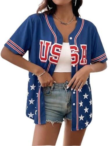 ASTANFY 250 Anniversary USA Shirt 4th of July Baseball Jersey Women Patriotic Shirts American Flag and Star Graphic Tees - Image 1