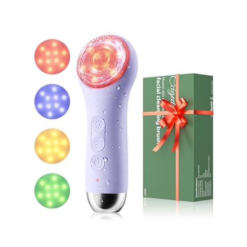 Ccigedy Face Scrubber Brush, Electric Silicone Face Scrubber, Waterproof and Rechargeable Facial Cleansing Brush with 4 LED Gentle Light, Sonic Facial Pore Exfoliator Cleanser Tool for Women & Men - Image 1